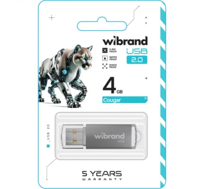 Wibrand USB флеш накопичувач Wibrand 4GB Cougar Silver USB 2.0 (WI2.0/CU4P1S)