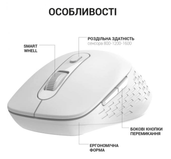 OfficePro Мишка OfficePro M230W Silent Click Wireless/Bluetooth White (M230W)