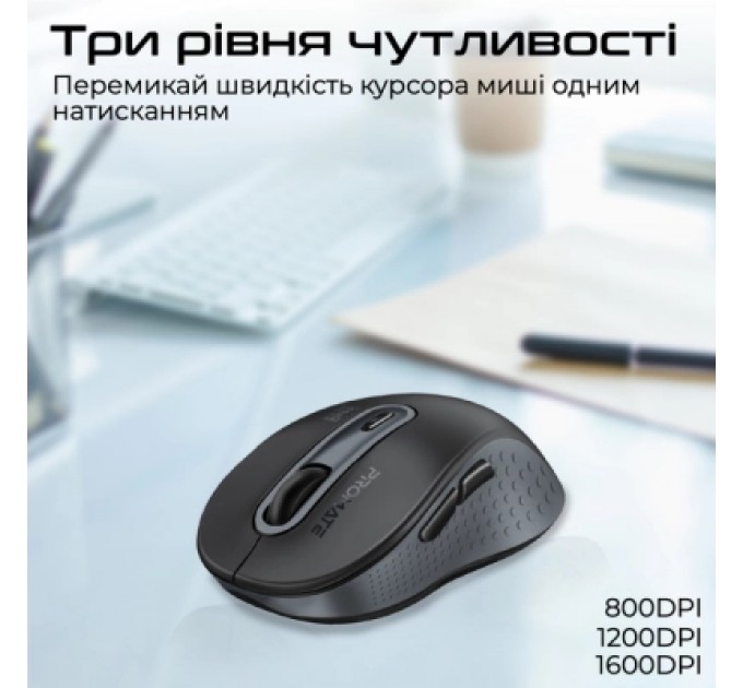 Promate Мишка Promate Ken Wireless/Bluetooth Black (ken.black)