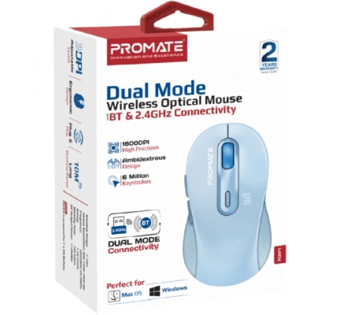 Promate Мишка Promate Ken Wireless/Bluetooth Blue (ken.blue)
