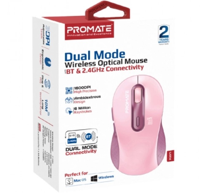 Promate Мишка Promate Ken Wireless/Bluetooth Pink (ken.pink)
