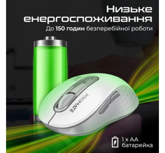 Promate Мишка Promate Ken Wireless/Bluetooth White (ken.white)