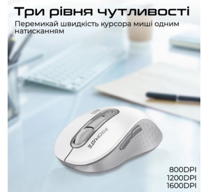 Promate Мишка Promate Ken Wireless/Bluetooth White (ken.white)