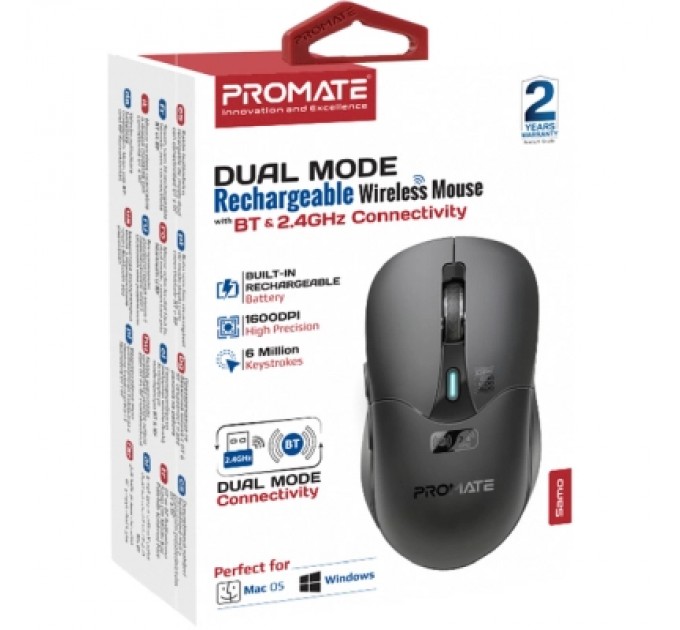 Promate Мишка Promate Samo Wireless/Bluetooth Black (samo.black)