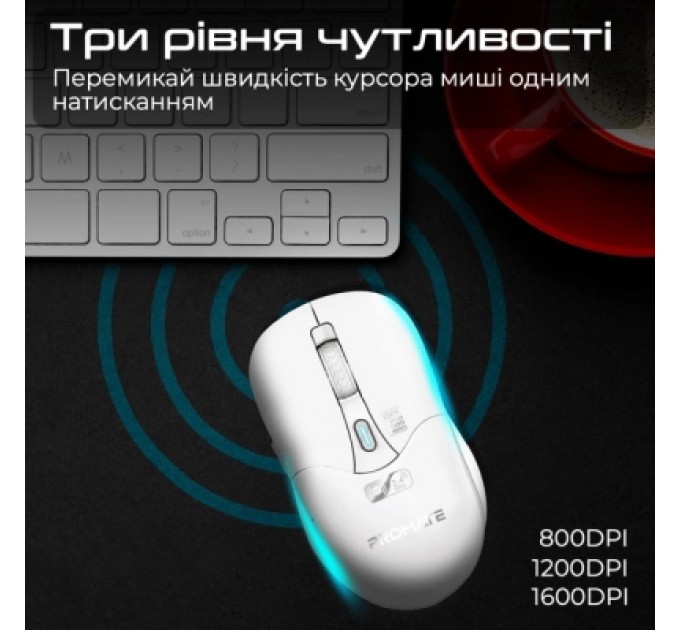 Promate Мишка Promate Samo Wireless/Bluetooth White (samo.white)