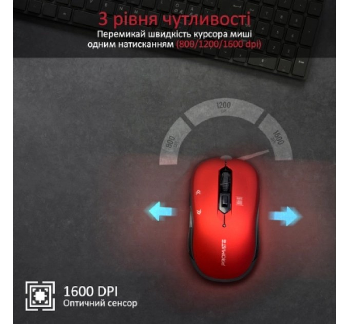 Promate Мишка Promate Slider Wireless Red (slider.red)