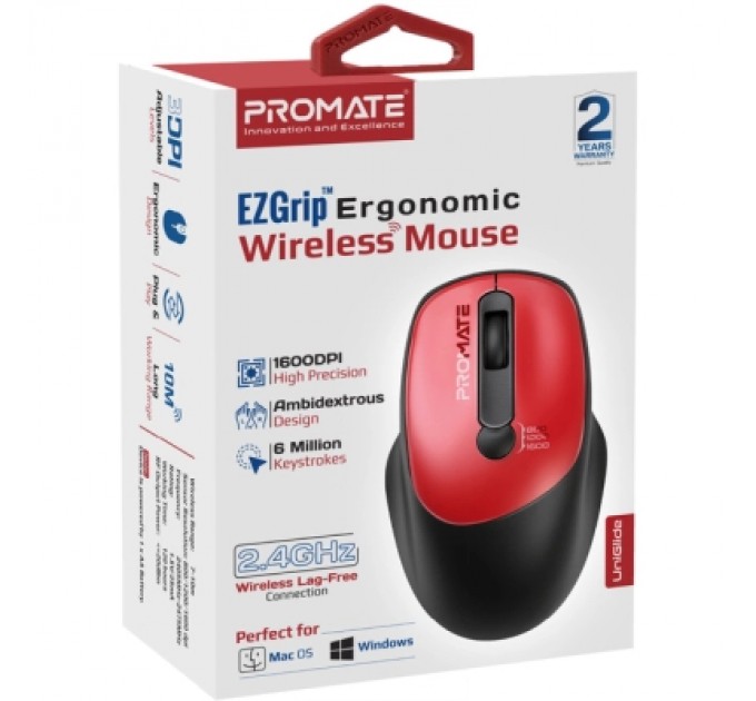 Promate Мишка Promate UniGlide Wireless Red (uniglide.red)
