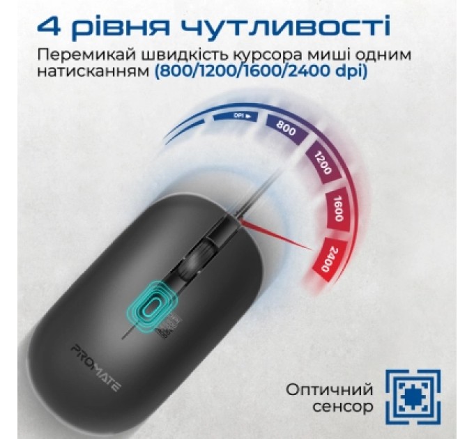 Promate Мишка Promate CM-2400 USB Black (cm-2400.black)