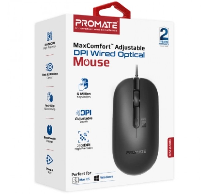 Promate Мишка Promate CM-2400 USB Black (cm-2400.black)