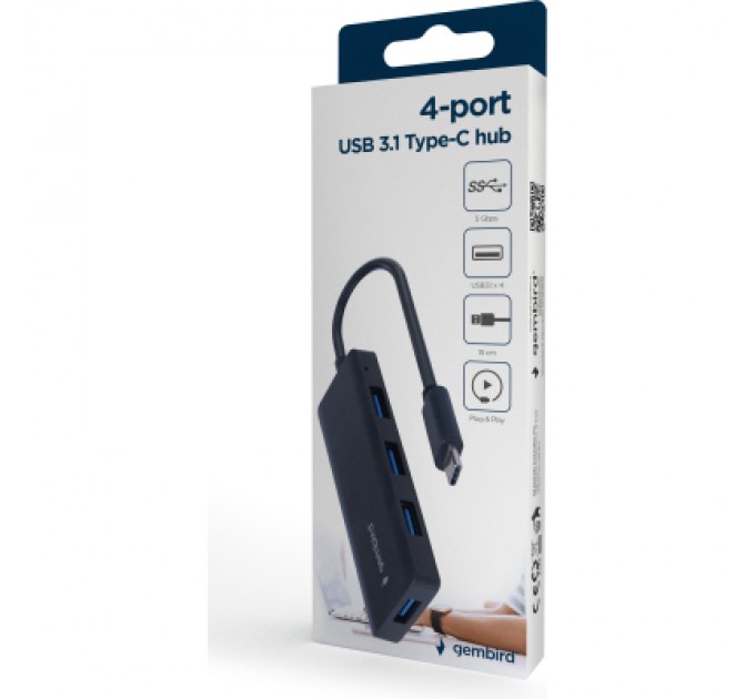 Gembird Концентратор Gembird USB-C UHB-U3P4-02 4xUSB3.1 (UHB-CM-U3P4-02)