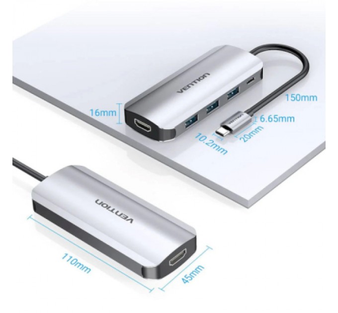 Vention Концентратор Vention USB 3.1 Type-C to HDM/USB 3.0х3//PD 100W 5-in-1 (THFHB)
