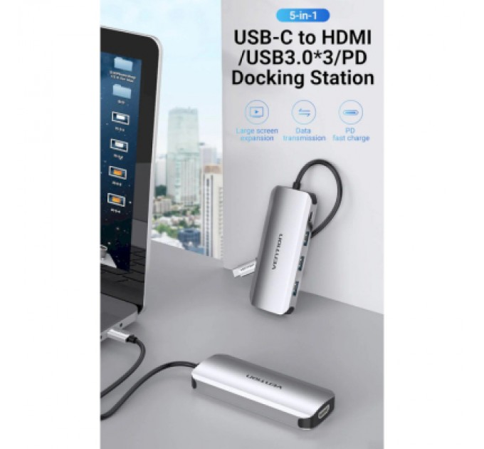 Vention Концентратор Vention USB 3.1 Type-C to HDM/USB 3.0х3//PD 100W 5-in-1 (THFHB)