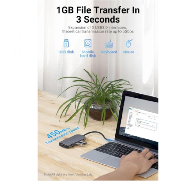 Vention Концентратор Vention USB 3.1 Type-C to HDM/USB 3.0х3//PD 100W 5-in-1 (THFHB)