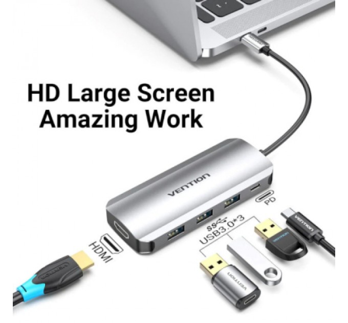 Vention Концентратор Vention USB 3.1 Type-C to HDM/USB 3.0х3//PD 100W 5-in-1 (THFHB)