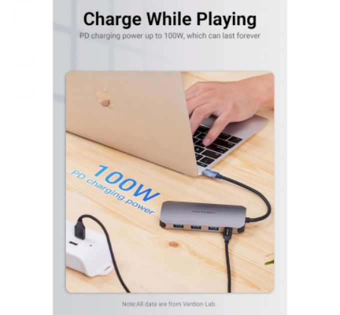 Vention Концентратор Vention USB 3.1 Type-C to HDM/USB 3.0х3//PD 100W 5-in-1 (THFHB)