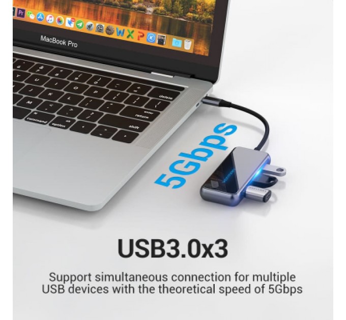 Vention Концентратор Vention USB 3.1 Type-C to HDMI 4K60Hz/USB 3.0х3/RJ45/PD 87W 6-in-1 Mirrored Surface (TFFHB)