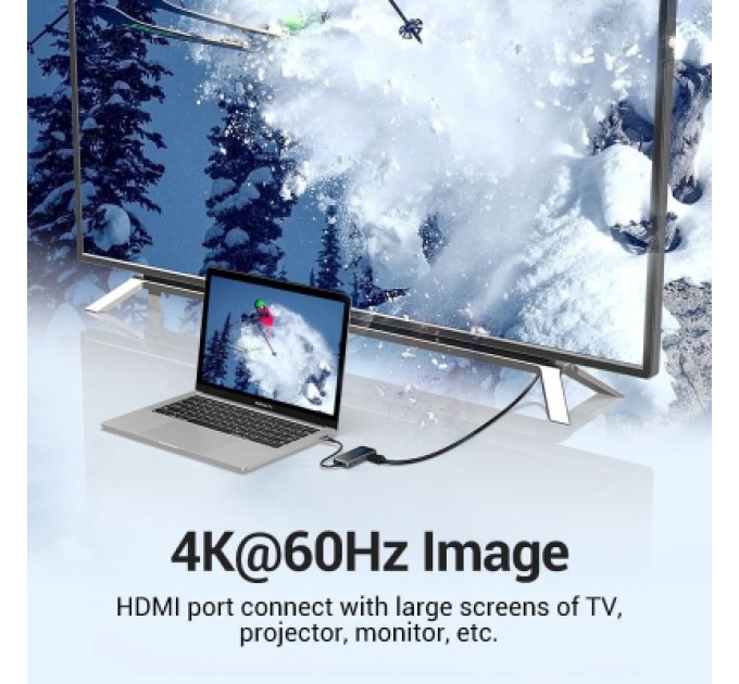 Vention Концентратор Vention USB 3.1 Type-C to HDMI 4K60Hz/USB 3.0х3/RJ45/PD 87W 6-in-1 Mirrored Surface (TFFHB)