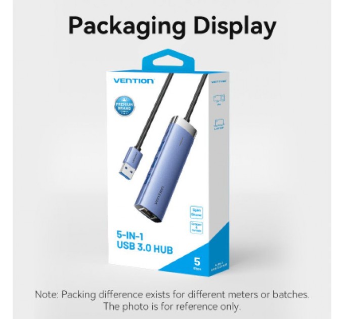 Vention Концентратор Vention USB 3.0 to USB 3.0x3/RJ45/Type-C Hub Blue Aluminum Alloy 5-in-1 (TGFSB)