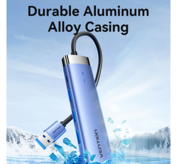 Vention Концентратор Vention USB 3.0 to USB 3.0x3/RJ45/Type-C Hub Blue Aluminum Alloy 5-in-1 (TGFSB)