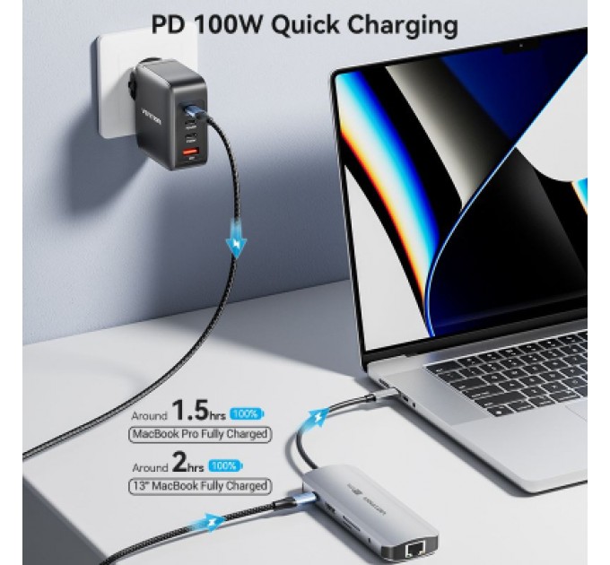 Vention Концентратор Vention USB 3.1 Type-C to HDMI 4K60Hz/USB 3.0x2/RJ45/SD/TF/3.5mm/PD 100W Hub 9-in-1 (TQMHB)