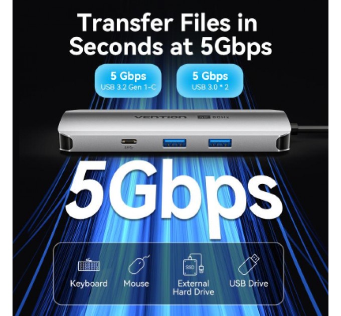 Vention Концентратор Vention USB 3.1 Type-C to HDMI 4K60Hz/USB 3.0x2/RJ45/SD/TF/3.5mm/PD 100W Hub 9-in-1 (TQMHB)