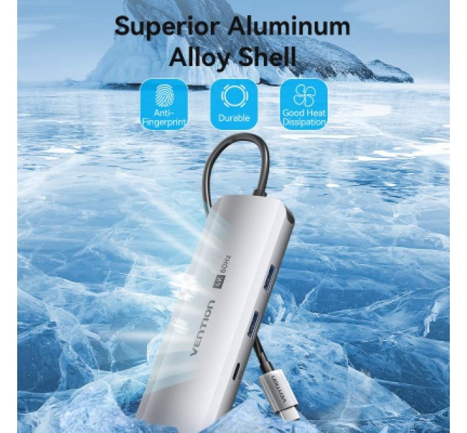 Vention Концентратор Vention USB 3.1 Type-C to HDMI 4K60Hz/USB 3.0x2/RJ45/SD/TF/3.5mm/PD 100W Hub 9-in-1 (TQMHB)