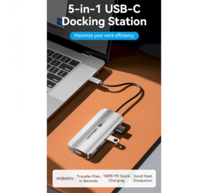Vention Концентратор Vention USB 3.1 Type-C to HDMI 4K60Hz/USB 3.0x3/PD 100W 5-in-1 (TQDHB)