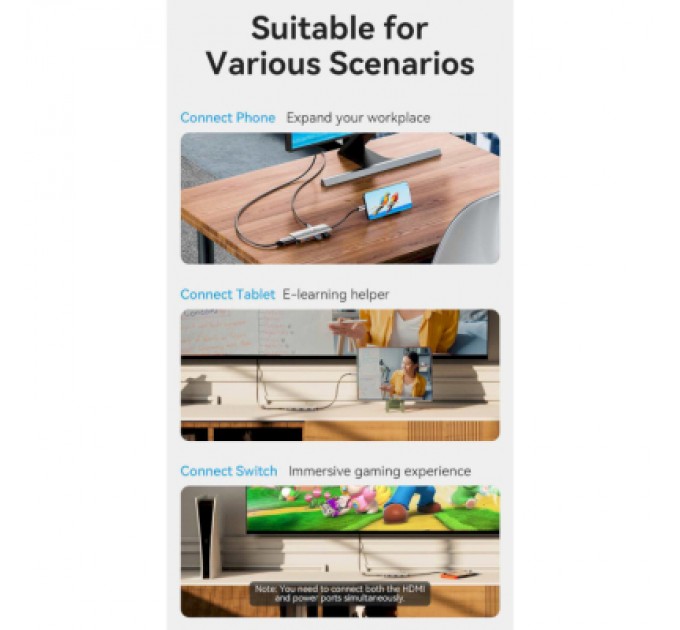 Vention Концентратор Vention USB 3.1 Type-C to HDMI 4K60Hz/USB 3.0x3/PD 100W 5-in-1 (TQDHB)