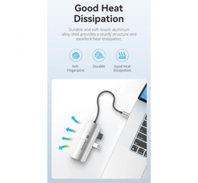 Vention Концентратор Vention USB 3.1 Type-C to HDMI 4K60Hz/USB 3.0x3/PD 100W 5-in-1 (TQDHB)