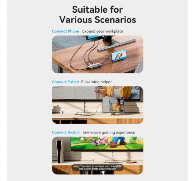 Vention Концентратор Vention USB 3.1 Type-C to HDMI 4K60Hz/USB 3.0x3/RJ45/PD 100W 6-in-1 (TQHHB)