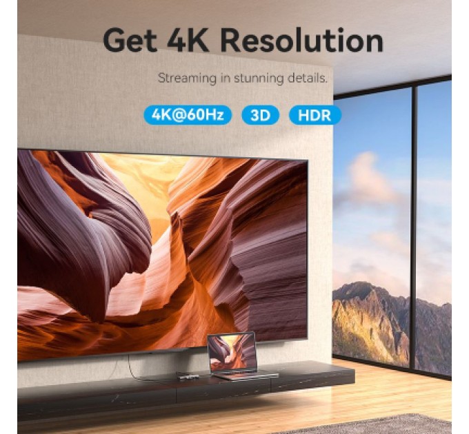 Vention Концентратор Vention USB 3.1 Type-C to HDMI 4K60Hz/USB 3.0x3/RJ45/PD 100W 6-in-1 (TQHHB)