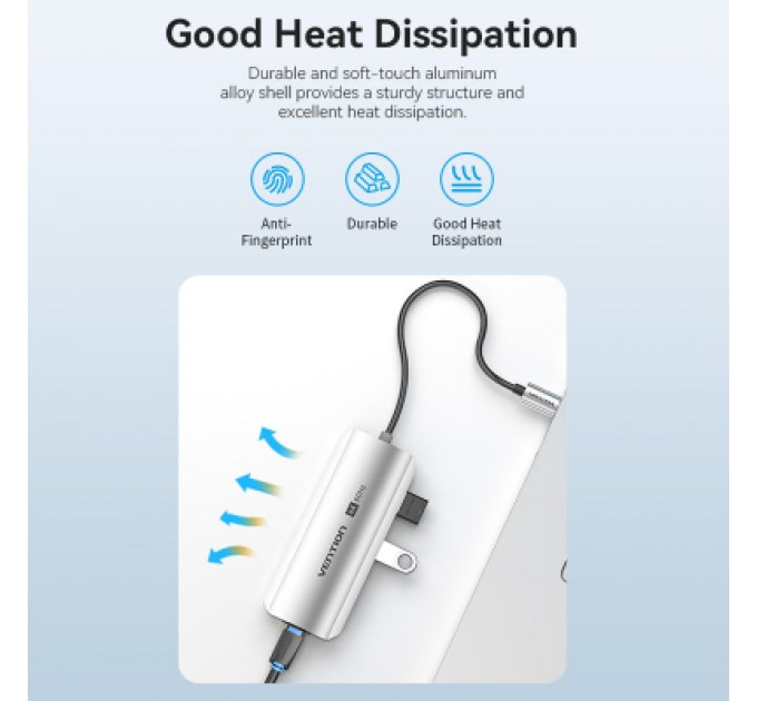 Vention Концентратор Vention USB 3.1 Type-C to HDMI 4K60Hz/USB 3.0x3/RJ45/PD 100W 6-in-1 (TQHHB)