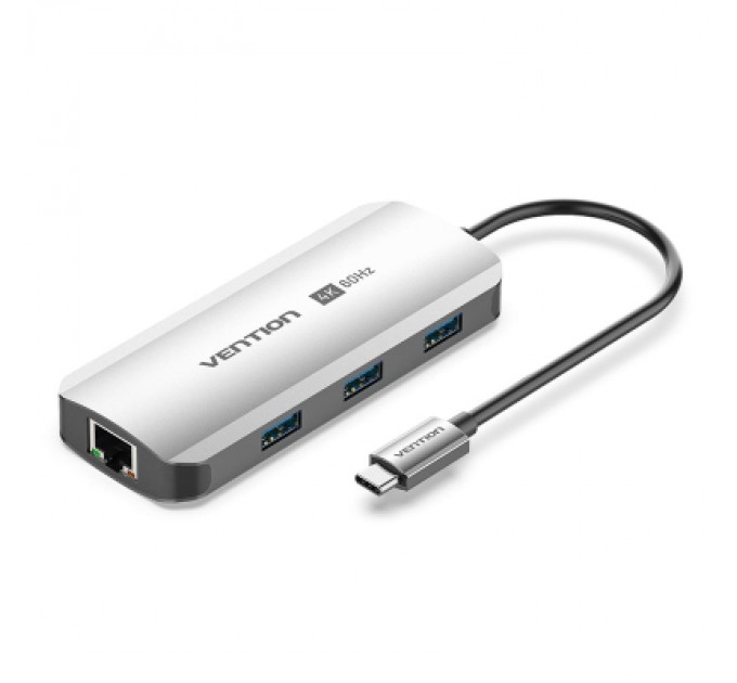 Vention Концентратор Vention USB 3.1 Type-C to HDMI 4K60Hz/USB 3.0x3/RJ45/PD 100W 6-in-1 (TQHHB)