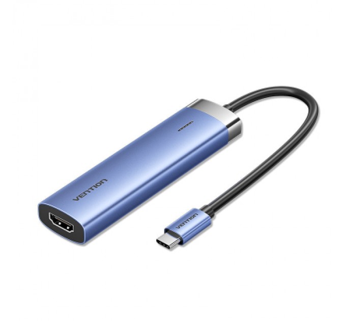 Vention Концентратор Vention USB 3.1 Type-C to HDMI/USB 3.0x3/PD 100W Blue Aluminum Alloy Hub 5-in-1 (TGESB)