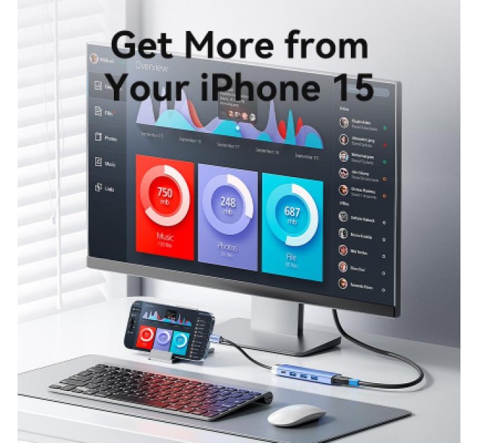 Vention Концентратор Vention USB 3.1 Type-C to HDMI/USB 3.0x3/PD 100W Blue Aluminum Alloy Hub 5-in-1 (TGESB)