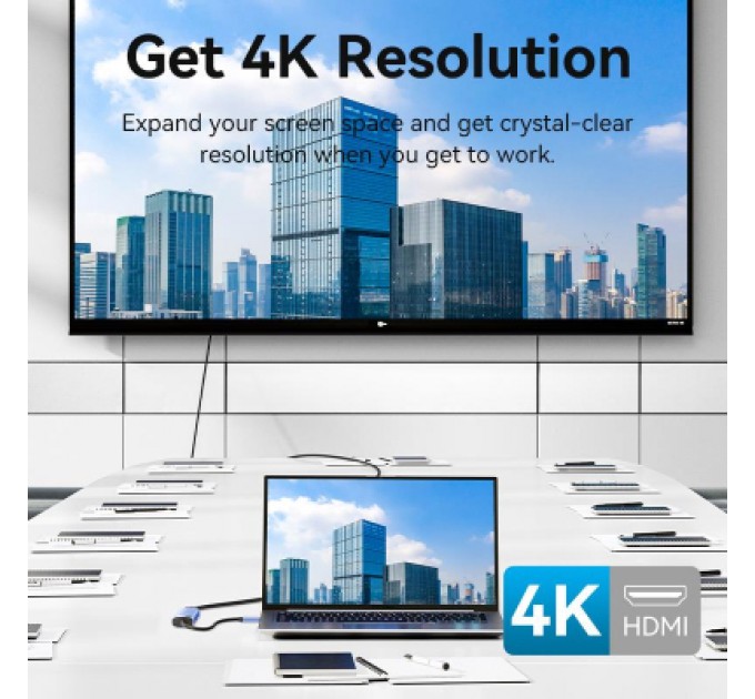 Vention Концентратор Vention USB 3.1 Type-C to HDMI/USB 3.0x3/PD 100W Blue Aluminum Alloy Hub 5-in-1 (TGESB)