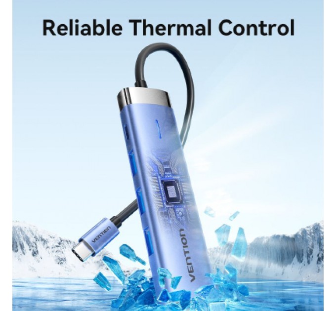 Vention Концентратор Vention USB 3.1 Type-C to HDMI/USB 3.0x3/PD 100W Blue Aluminum Alloy Hub 5-in-1 (TGESB)