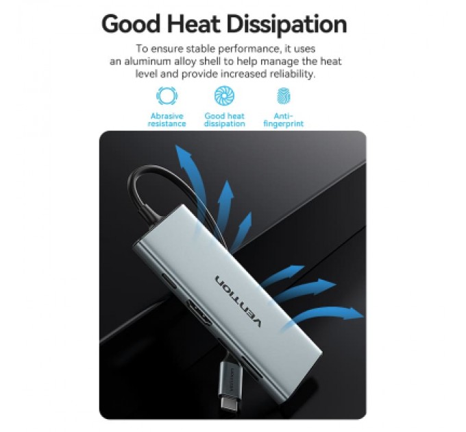 Vention Концентратор Vention USB 3.1 Type-C to HDMI/USB 3.0x3/SD/TF/PD 100W 7-in-1 (TOPHB)