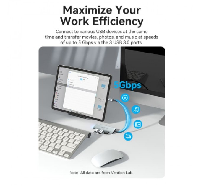 Vention Концентратор Vention USB 3.1 Type-C to HDMI/USB 3.0x3/SD/TF/PD 100W 7-in-1 (TOPHB)