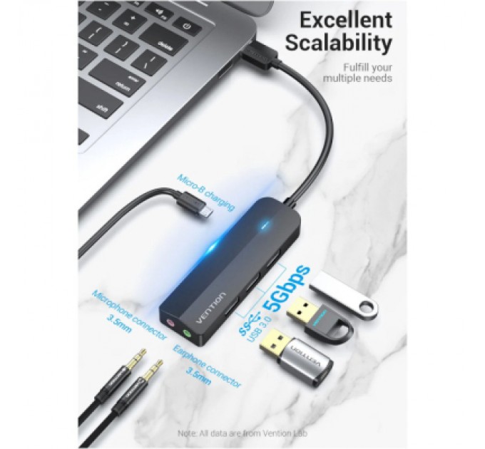 Vention Концентратор Vention USB 3.0 to 3хUSB 3.0/2хTRS Audio/USB Micro 1.0m (CHIBF)