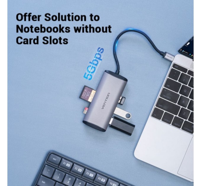 Vention Концентратор Vention USB 3.1 Type-C to 3хUSB 3.0/TF/SD/PD 87W 6-in-1 (TGRHB)