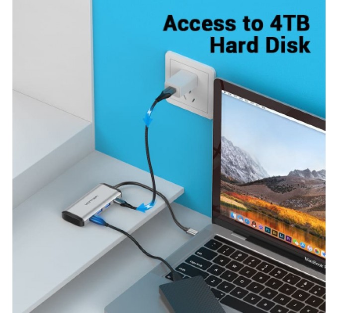 Vention Концентратор Vention USB 3.1 Type-C to 3хUSB 3.0/TF/SD/PD 87W 6-in-1 (TGRHB)