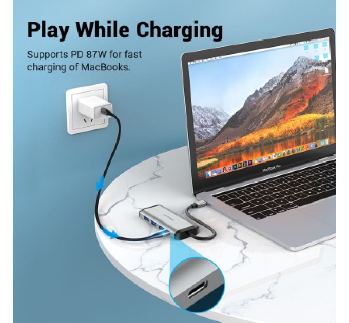 Vention Концентратор Vention USB 3.1 Type-C to 3хUSB 3.0/TF/SD/PD 87W 6-in-1 (TGRHB)