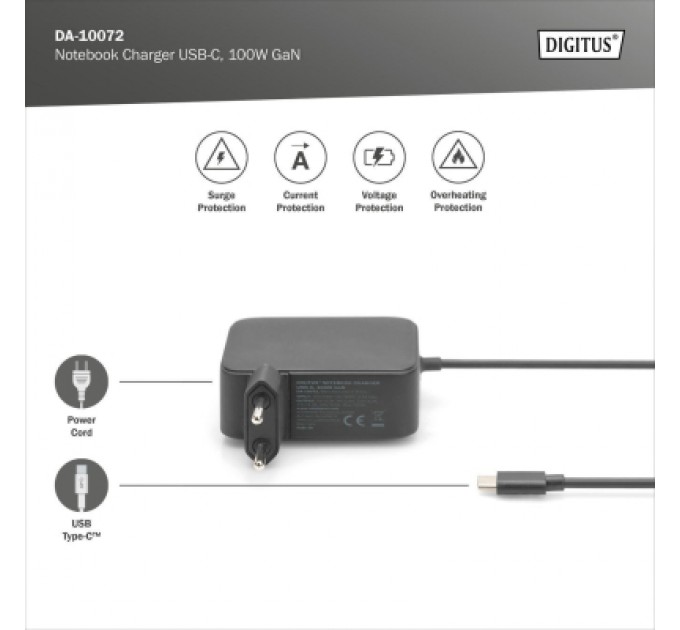 Digitus Блок живлення до ноутбуку Digitus 100W USB-C GaN (DA-10072)