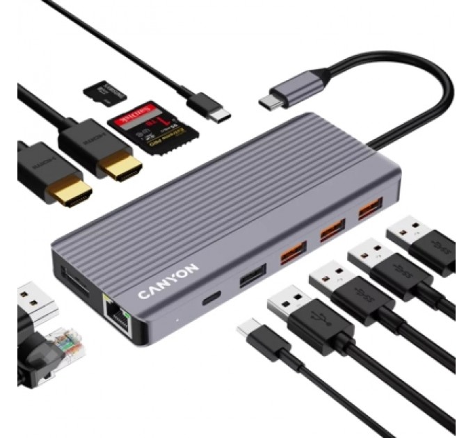 Canyon Порт-реплікатор Canyon Docking Station DS-16 13 in 1 4k USB-C hub (CNS-TDS16)