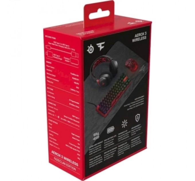 SteelSeries Мишка SteelSeries Aerox 3 Bluetooth RGB Faze Clan Edition Red (62609)