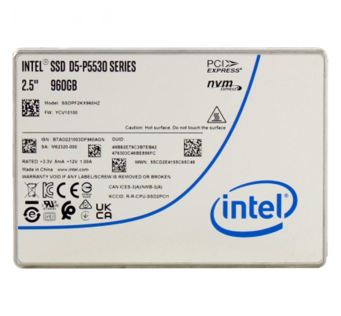 INTEL Накопичувач SSD U.2 2.5" 960GB D5-P5530 15mm INTEL (SSDPF2KX960HZN1)