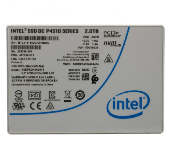 INTEL Накопичувач SSD U.2 2.5" 2TB DC P4510 INTEL (SSDPE2KX020T801)