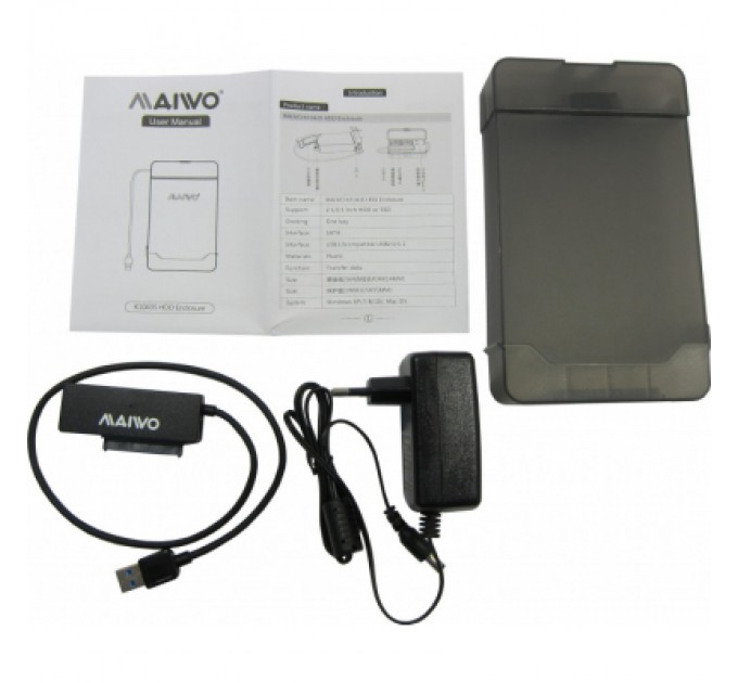 Maiwo Кишеня зовнішня Maiwo K104A USB 3.0 - SATA III, с блоком питания 12В/2А (K10435)