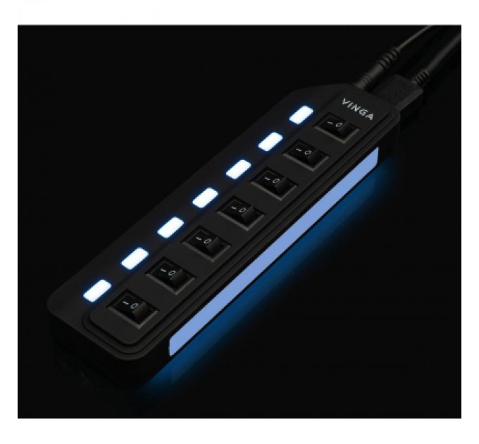Vinga Концентратор Vinga USB3.0 to 7*USB3.0 1m cable with Switch and Power Adapter (VHA3A7B)